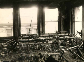 Remains of the ninth floor after the fire. Windows shown where many workers jumped to their deaths