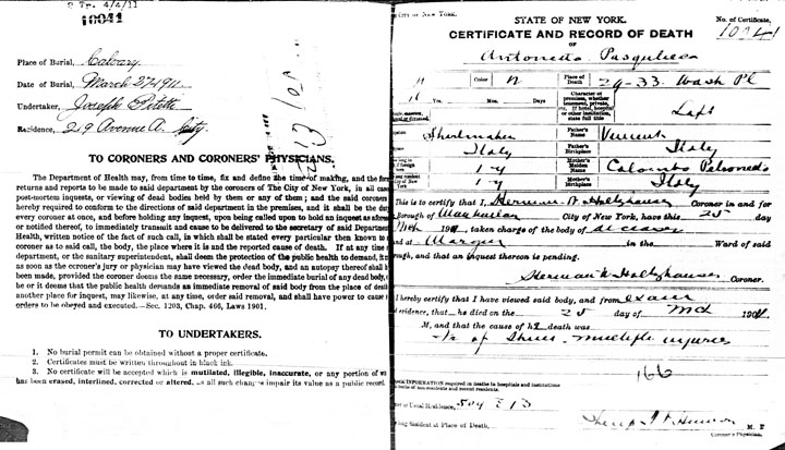 Morris Bernstein death certificate