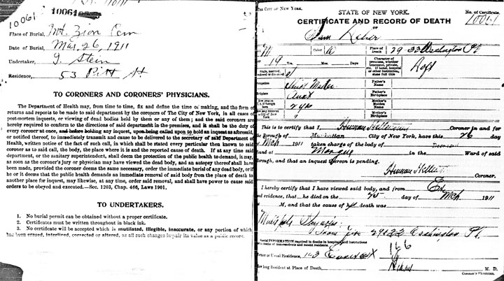 Morris Bernstein death certificate