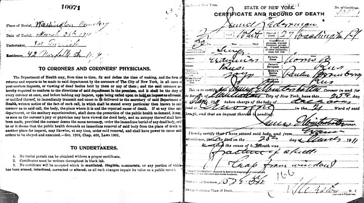 Morris Bernstein death certificate