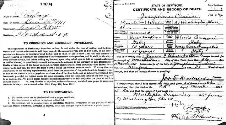 Morris Bernstein death certificate