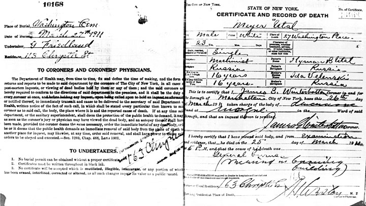 Morris Bernstein death certificate