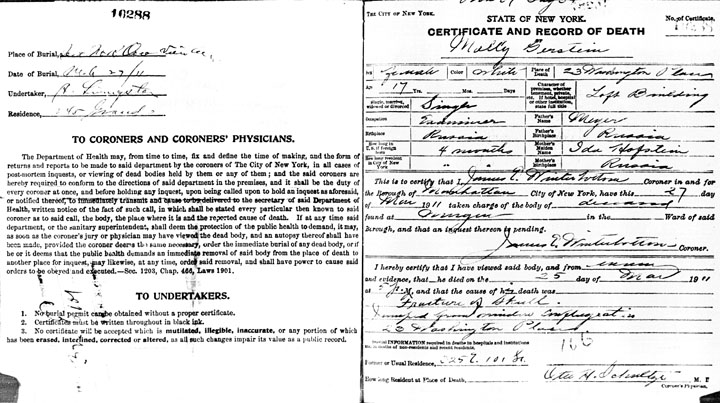 Morris Bernstein death certificate