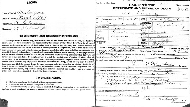 Morris Bernstein death certificate