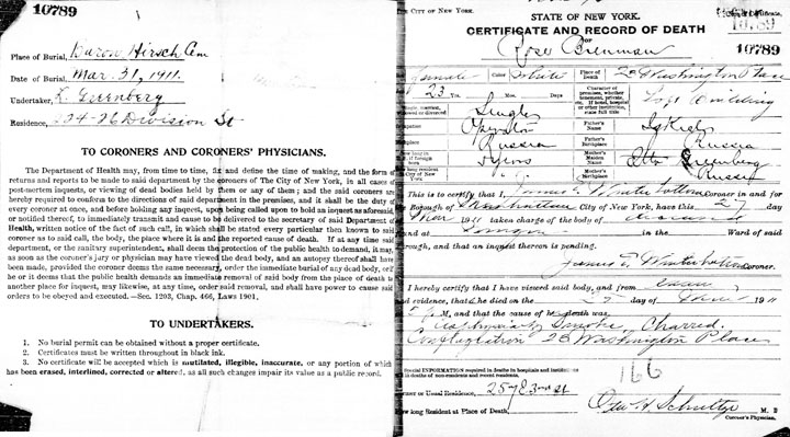 Morris Bernstein death certificate