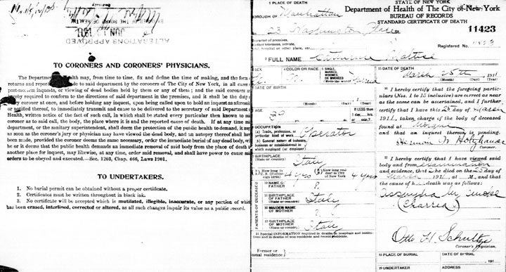 Morris Bernstein death certificate