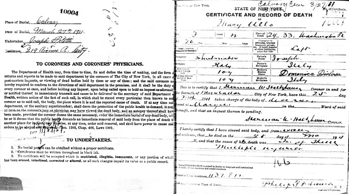 Mary Floresta death certificate