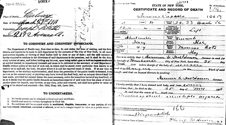 Francesca Caputo death certificate