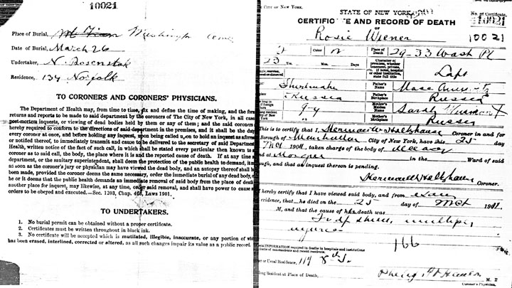 Rosie Weiner death certificate