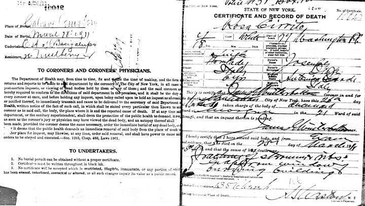 Rosina Cirrito death certificate