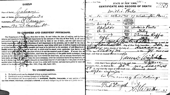 Emilia Prato death certificate