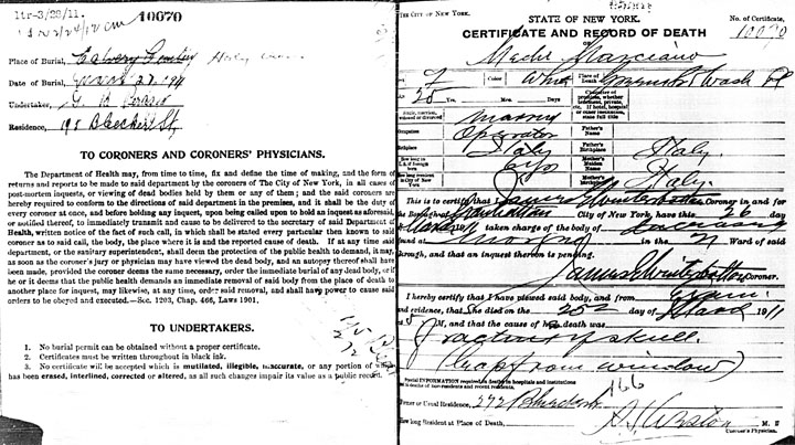 Michelina Cordiano death certificate