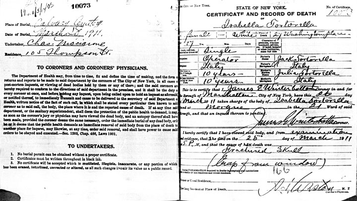 Isabella Tortorelli death certificate