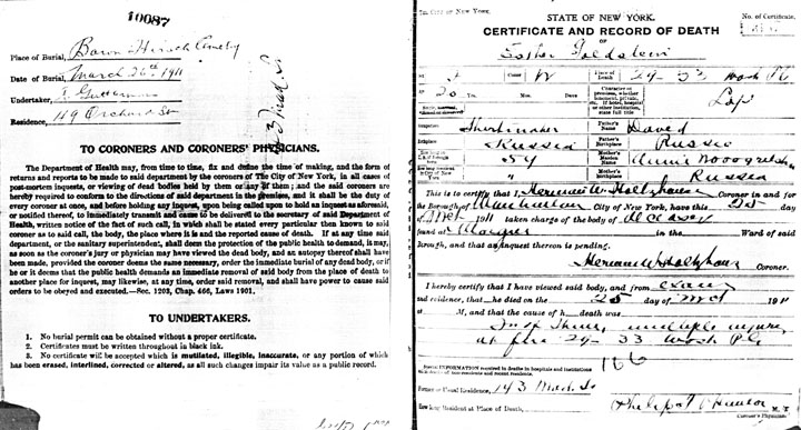 Esther Goldstein death certificate