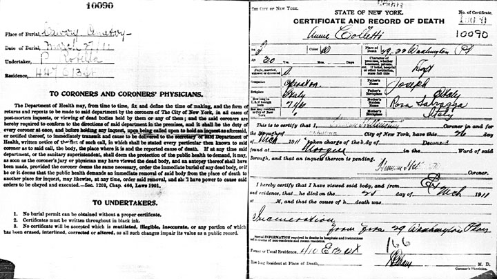Annie Colletti death certificate