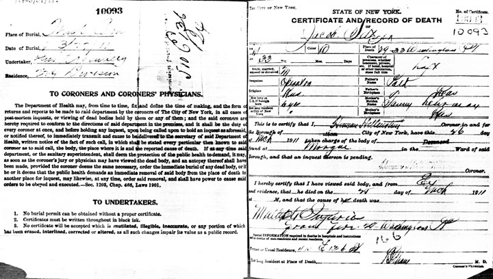 Jacob Seltzer death certificate