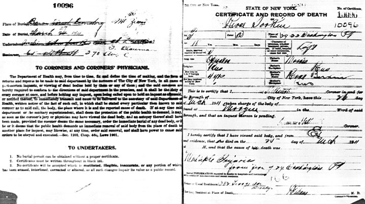 Rose Sorkin death certificate