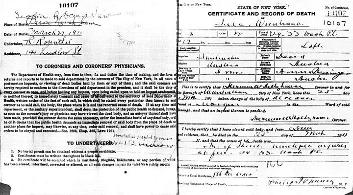 Sarah Weintraub death certificate
