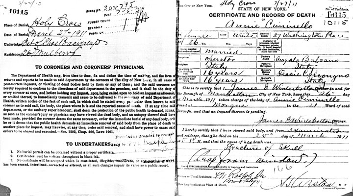 Annie Ciminello death certificate