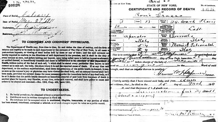 Rosie Grasso death certificate