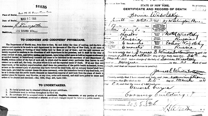Sonia Wisotsky death certificate
