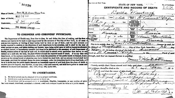 Bertha Wendroff death certificate