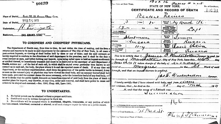 Beckie Reines death certificate