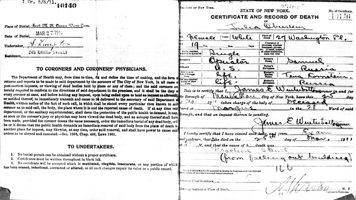 Julia Oberstein death certificate