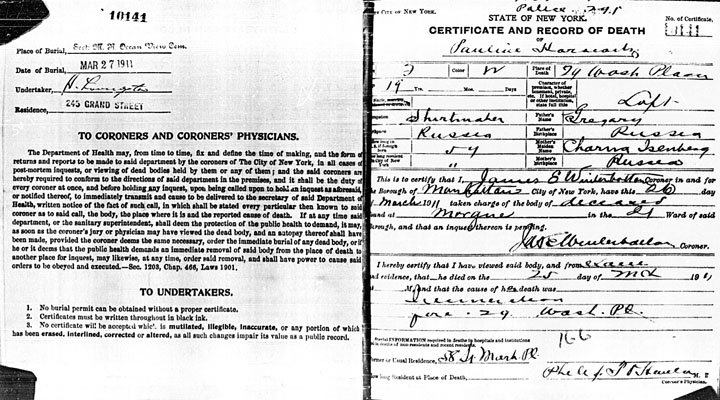 Pauline Horowitz death certificate