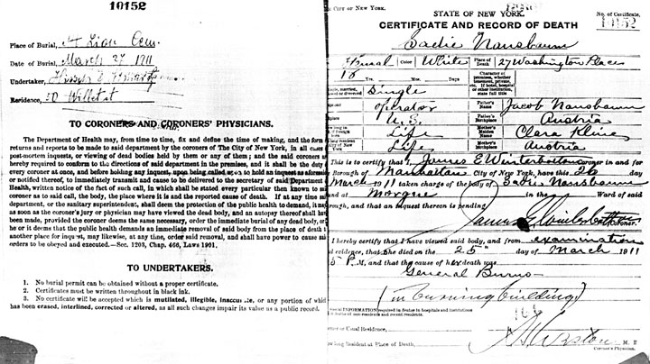 Sadie Nussbaum death certificate