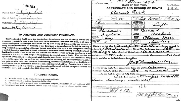 Annie Pack death certificate