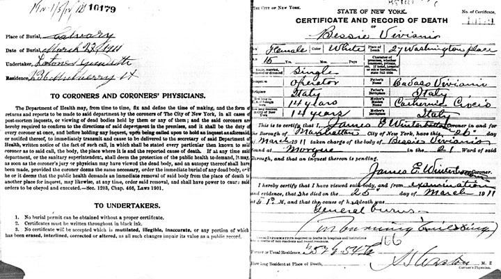 Bessie Viviano death certificate