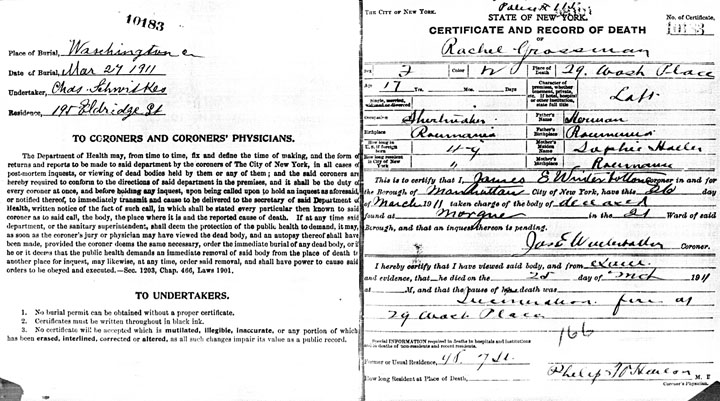 Rachel Grossman death certificate