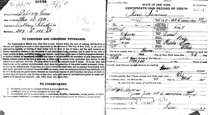 Teresina Saracino death certificate