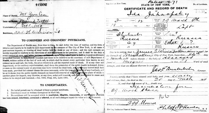 Ida Jukofsky death certificate