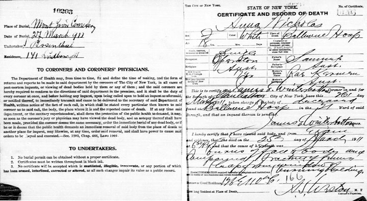 Annie Nicholas death certificate