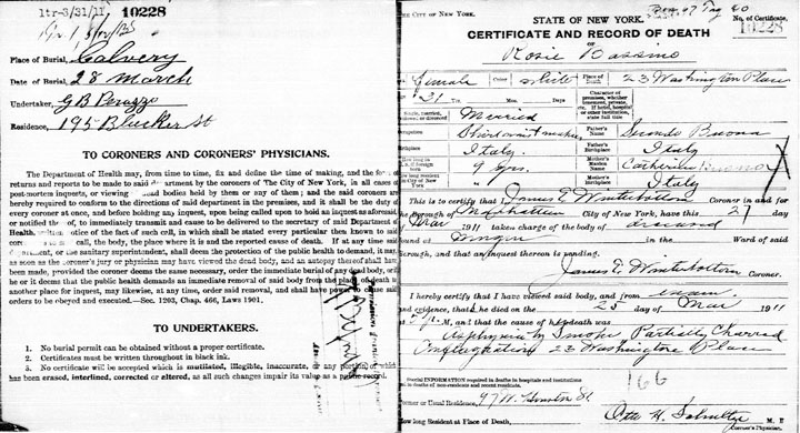 Rose Bassino death certificate