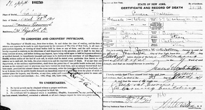Lucia Maltese death certificate