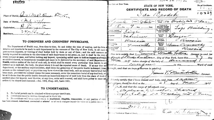 Ida Brodsky death certificate