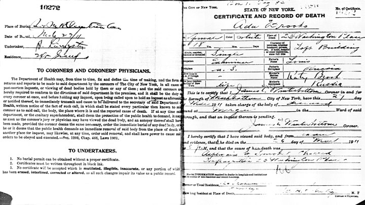 Ada Brucks death certificate