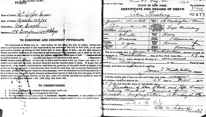 Celia Eisenberg death certificate