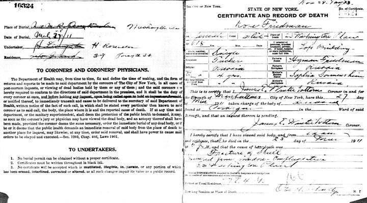 Rose Friedman death certificate