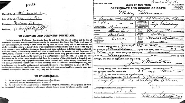 Mary Herman death certificate