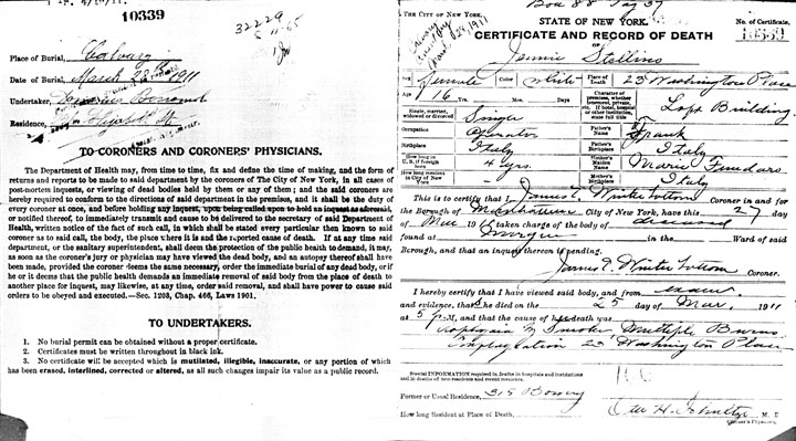Jennie Stellino death certificate