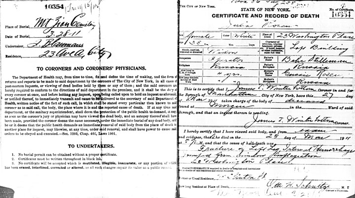 Julia Rosen death certificate