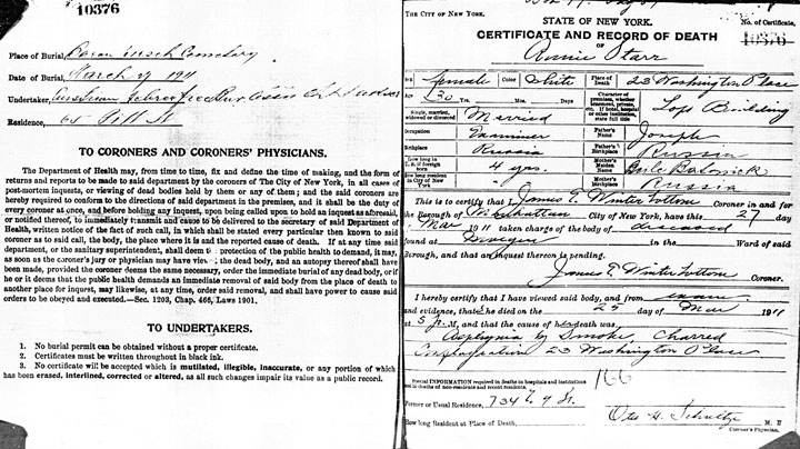 Annie Starr death certificate