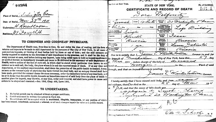 Dora Welfowitz death certificate