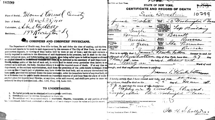 Essie Bernstein death certificate