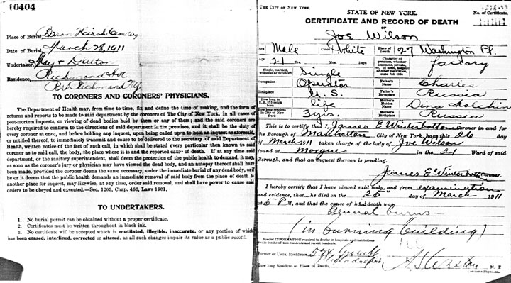 Joseph Wilson death certificate