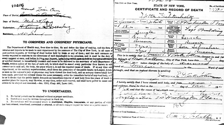 Yetta Fichtenholtz death certificate